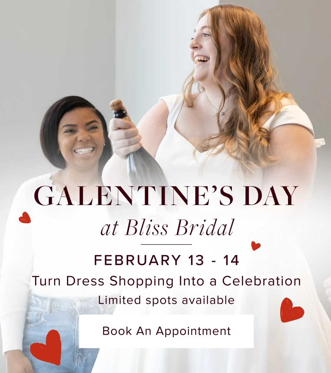 galentines day banner 2026 february at bliss bridal